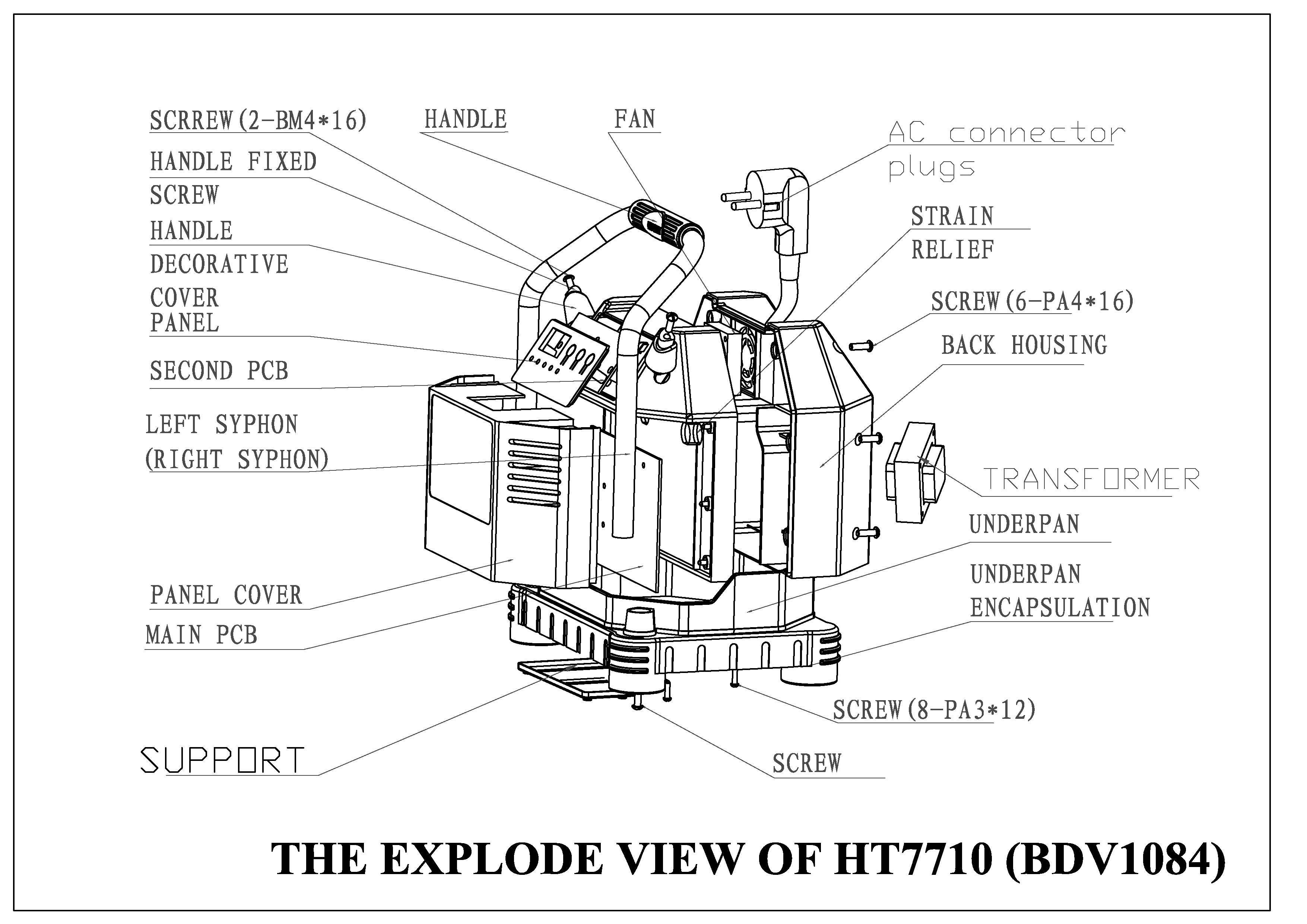 Default Diagram and Parts List for BBC10-AR Type 1 Black and Decker Charger